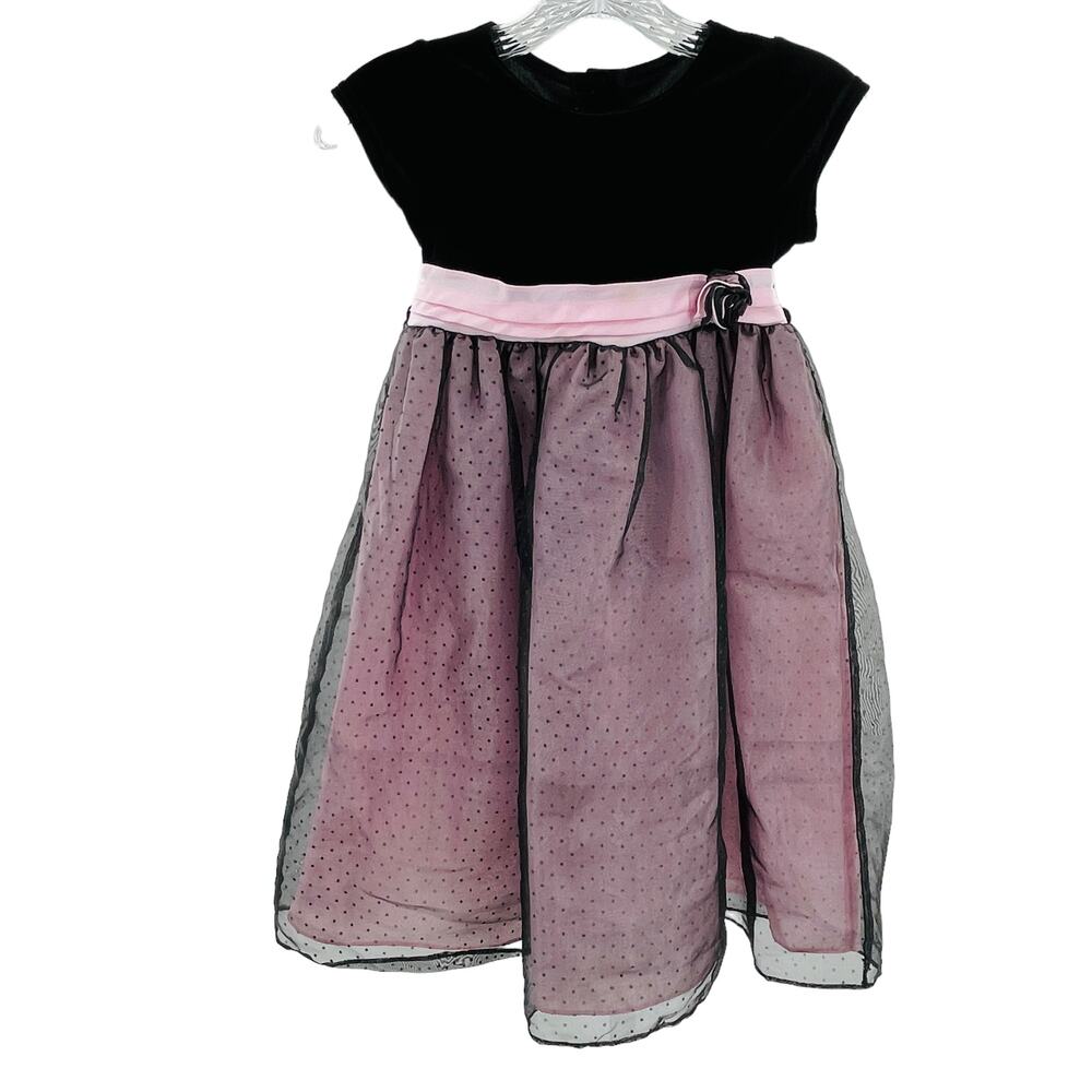 Perfectly Dressed Black Pink Velvet Chiffon Dots Fancy Formal Dress Girls 6